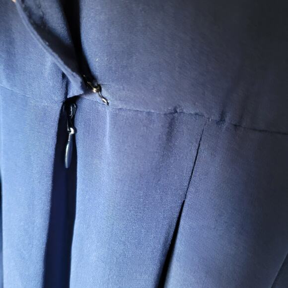 Vintage Liz Claiborne Blue Midi Dress Women 12 80s Power Style Shoulder Pads 90s - Picture 7 of 14